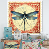 Retro Stamp Illustration Of Blue Dragonfly - Dragonfly Canvas Wall Art