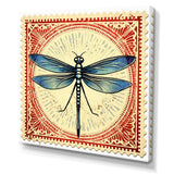 Retro Stamp Illustration Of Blue Dragonfly - Dragonfly Canvas Wall Art