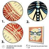 Retro Stamp Illustration Of Blue Dragonfly - Dragonfly Canvas Wall Art