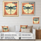 Retro Stamp Illustration Of Blue Dragonfly - Dragonfly Canvas Wall Art