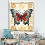 Retro Stamp Illustration Of Vintage Butterfly - Dragonfly Wall Art Prints