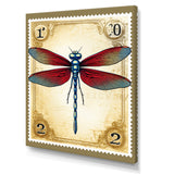 Retro Stamp Illustration Of Red Dragonfly - Blue Dragonfly Wall Art