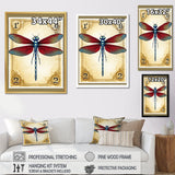 Retro Stamp Illustration Of Red Dragonfly - Blue Dragonfly Wall Art