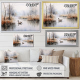 Duck In The Misty Pond At Dawn Watercolor - Duck Large Canvas Wall Art