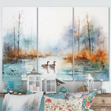 Duck In The Misty Pond At Dawn Watercolor II - Multi-Panels
