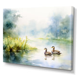 Ducks Swimming In Spring Pond Watercolor - Duck Living Room Wall Art