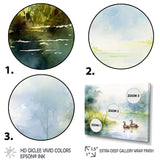 Ducks Swimming In Spring Pond Watercolor - Duck Living Room Wall Art