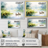 Ducks Swimming In Spring Pond Watercolor - Duck Living Room Wall Art