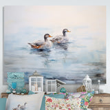 Brown Ducks Swimming Misty Morning Lake - Duck Canvas Wall Art