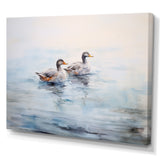 Brown Ducks Swimming Misty Morning Lake - Duck Canvas Wall Art