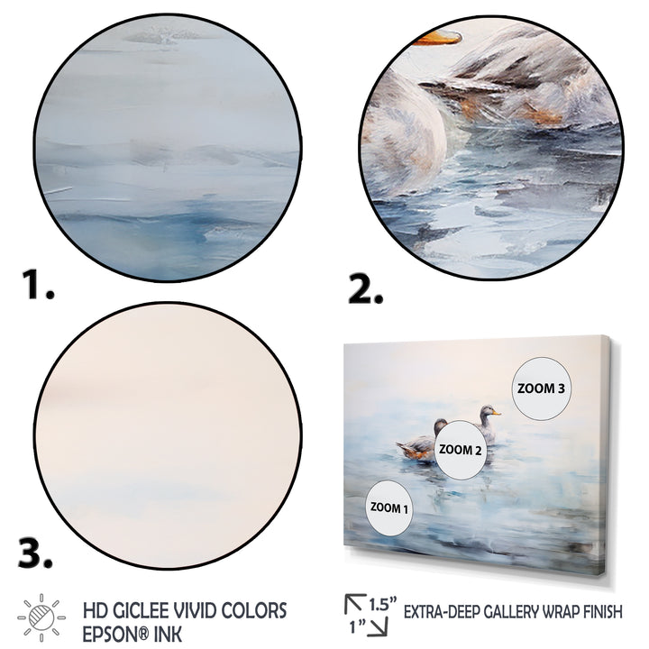 Brown Ducks Swimming Misty Morning Lake - Duck Canvas Wall Art