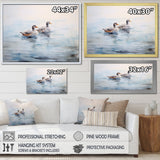 Brown Ducks Swimming Misty Morning Lake - Duck Canvas Wall Art