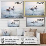Brown Ducks Swimming Misty Morning Lake - Duck Canvas Wall Art