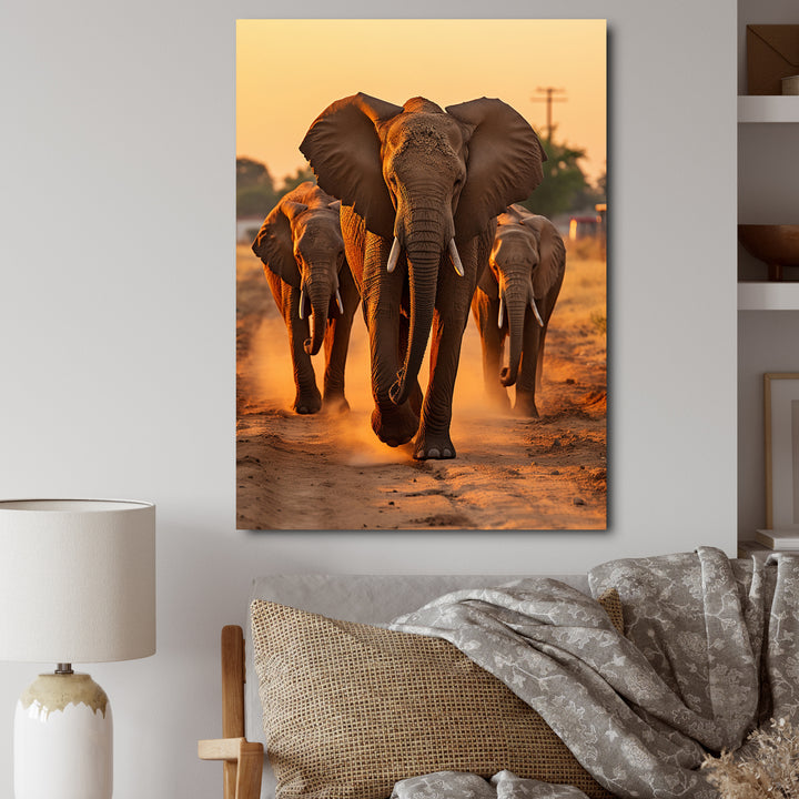 Glorious Elephant In The Wild At Sunset Wildlife - Black Elephant Wall Art