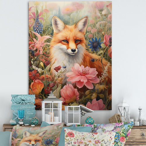 Cute Orange Fox In Flower Field - Orange Fox Wall Art