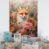 Cute Orange Fox In Flower Field - Orange Fox Wall Art