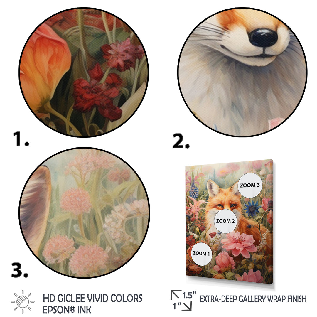Cute Orange Fox In Flower Field - Orange Fox Wall Art