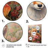 Cute Orange Fox In Flower Field - Orange Fox Wall Art