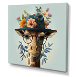 Portrait Of Giraffe With Glasses And A Hat - Giraffe Canvas Wall Art