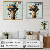Portrait Of Giraffe With Glasses And A Hat - Giraffe Canvas Wall Art