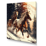 Wild Horses Galloping Winter Scene - Brown Horse Wall Art