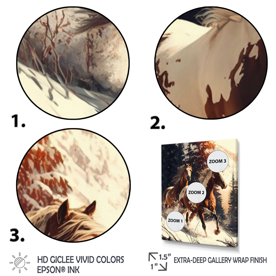 Wild Horses Galloping Winter Scene - Brown Horse Wall Art