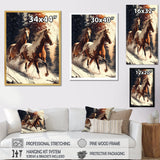 Wild Horses Galloping Winter Scene - Brown Horse Wall Art