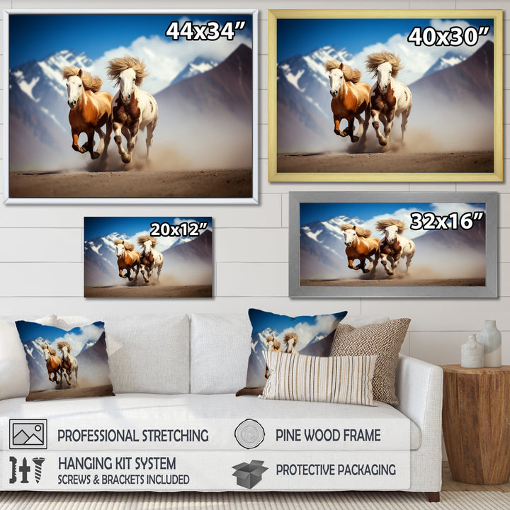 Wild Horses Galloping In The Mountains - Horse Large Canvas Wall Art