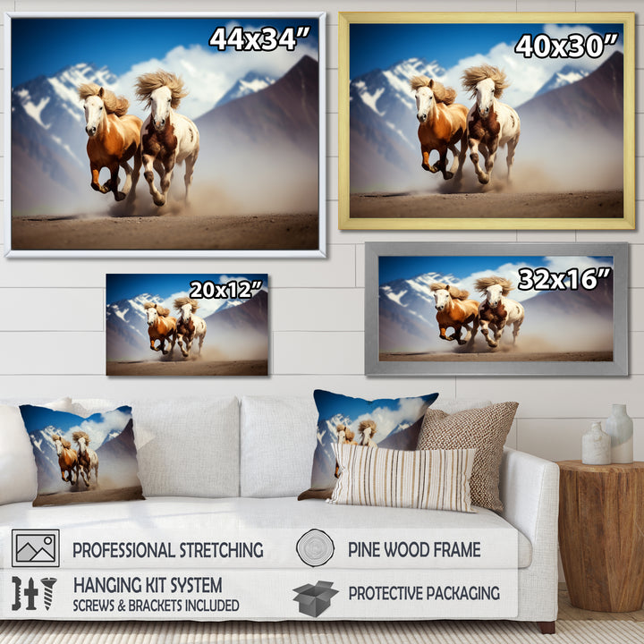 Wild Horses Galloping In The Mountains - Horse Large Canvas Wall Art
