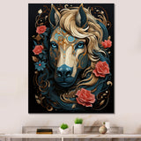 Retro Portrait Of White Horse With Red Roses - Horse Wall Art Prints