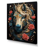 Retro Portrait Of White Horse With Red Roses - Horse Wall Art Prints