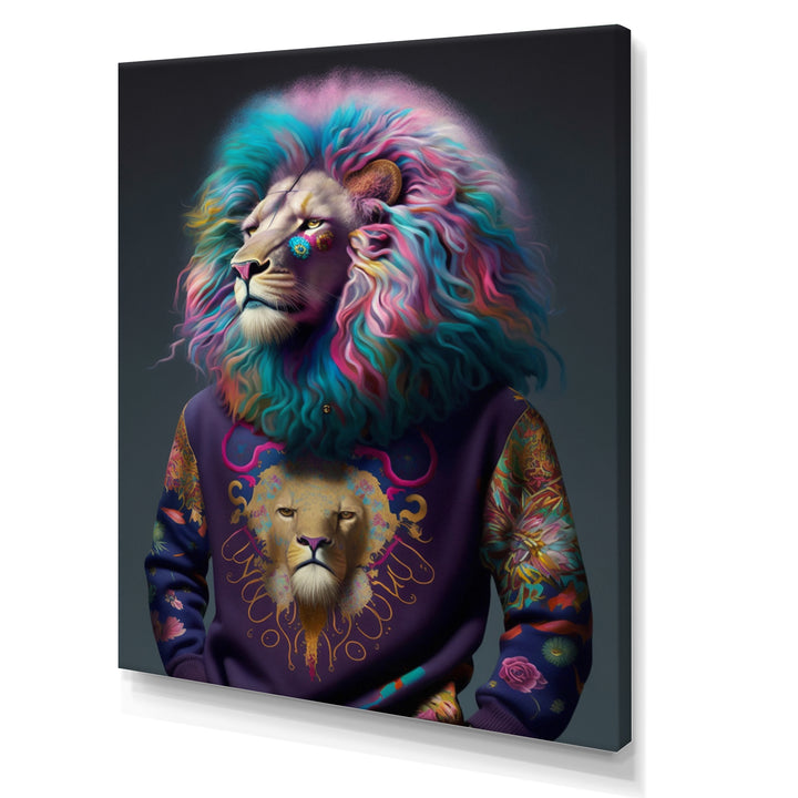 Cool Lion With Flamboyant Sweater - Blue Lion Wall Art
