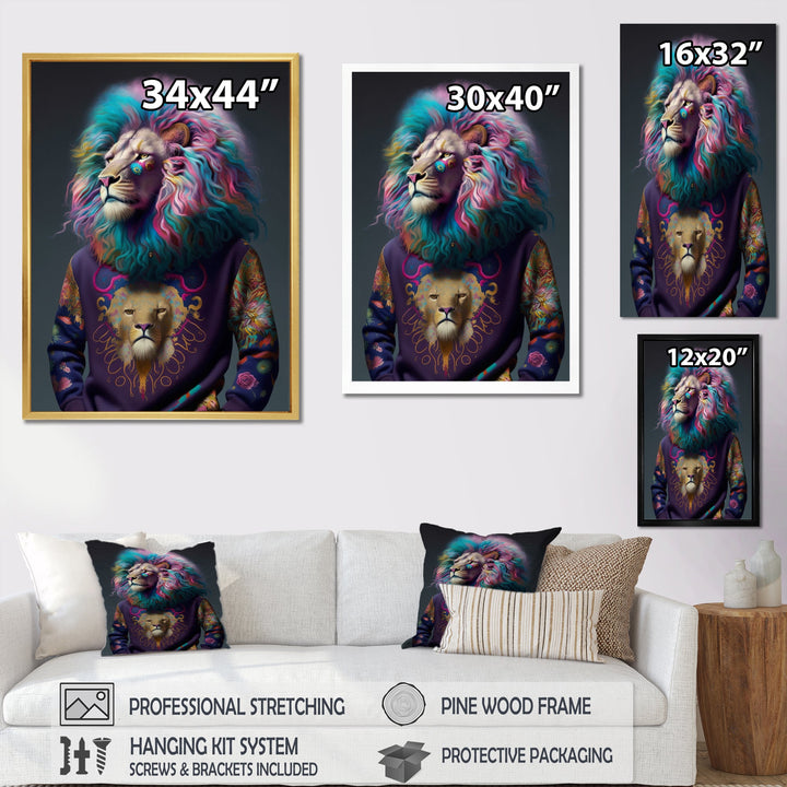 Cool Lion With Flamboyant Sweater - Blue Lion Wall Art