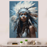 Vintage Portrait Female Native Feather Headdress - Lion Framed Canvas Art