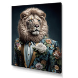 Glamorous Fashion Lion With Flower Suit - Lion Large Canvas Wall Art
