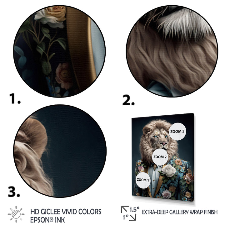 Glamorous Fashion Lion With Flower Suit - Lion Large Canvas Wall Art