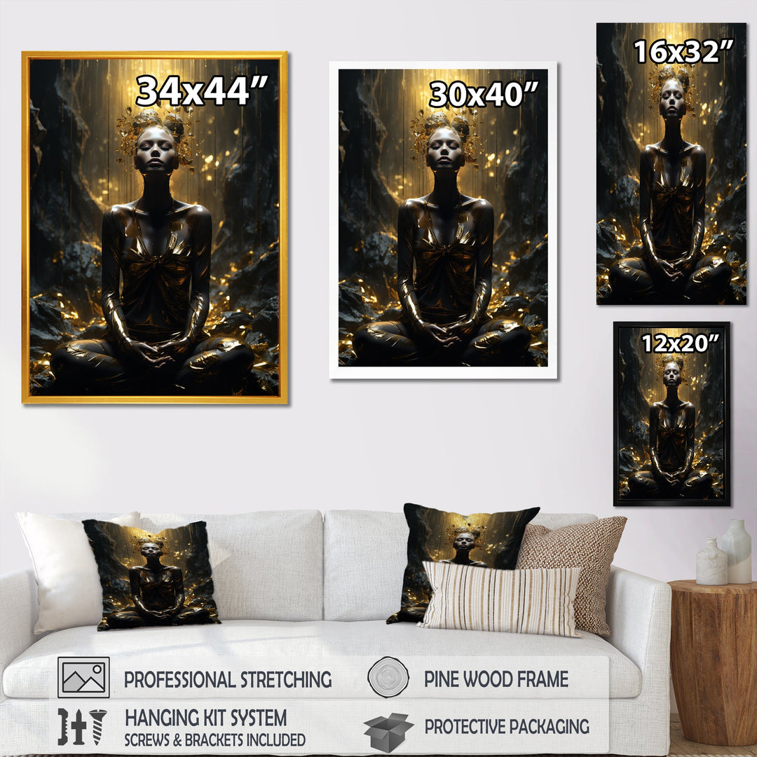 Mystical Woman Meditating Sunny Enchanted Forest - Lion Bedroom Wall Art