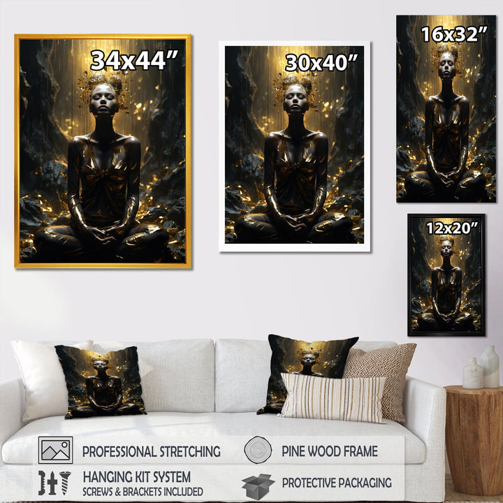 Mystical Woman Meditating Sunny Enchanted Forest - Lion Bedroom Wall Art
