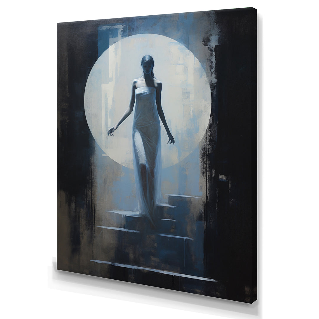 Full Moon Woman Descending Stairs Vintage - Lion Canvas Wall Art