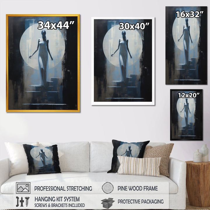 Full Moon Woman Descending Stairs Vintage - Lion Canvas Wall Art
