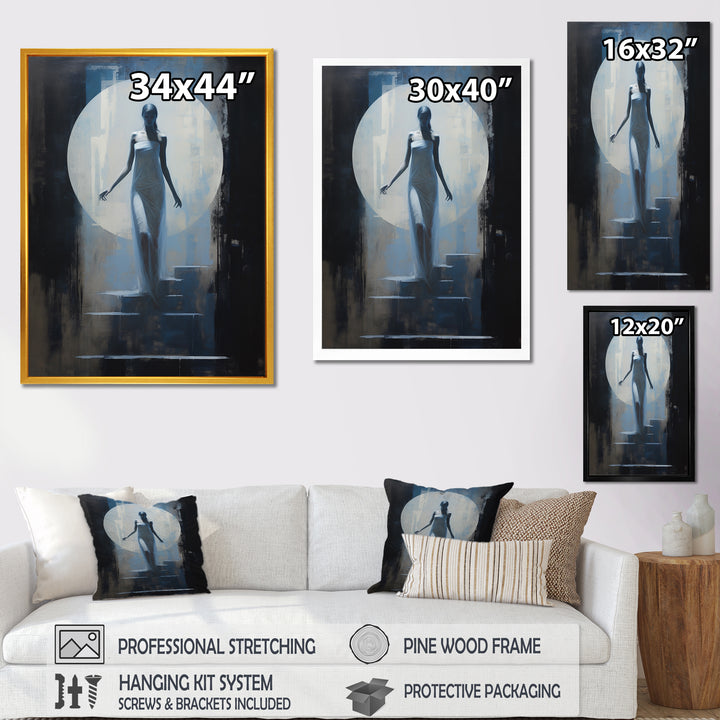 Full Moon Woman Descending Stairs Vintage - Lion Canvas Wall Art