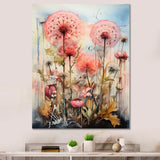 Pink Dandelion Retro Flower Illustration - Lion Canvas Wall Art