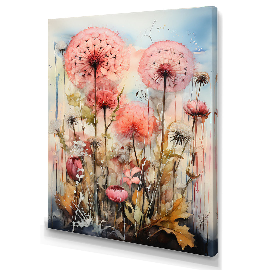 Pink Dandelion Retro Flower Illustration - Lion Canvas Wall Art