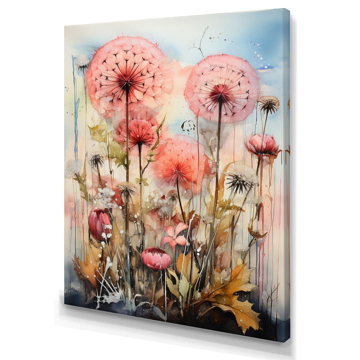 Pink Dandelion Retro Flower Illustration - Lion Canvas Wall Art