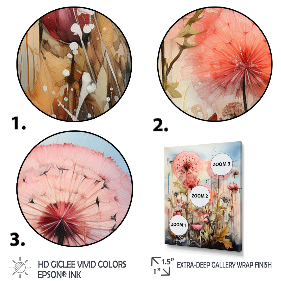 Pink Dandelion Retro Flower Illustration - Lion Canvas Wall Art