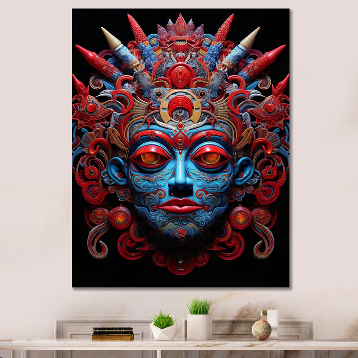 Traditional Mask In Red And Blu - Lion Wall Decor