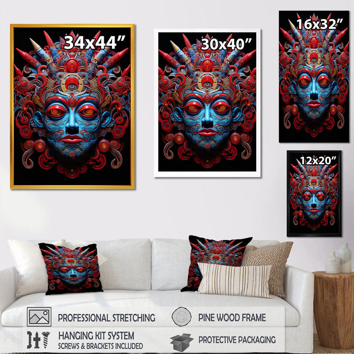 Traditional Mask In Red And Blu - Lion Wall Decor