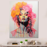 Vintage Iconic Portrait Pink Yellow Flower Woman - Lion Wall Art Prints