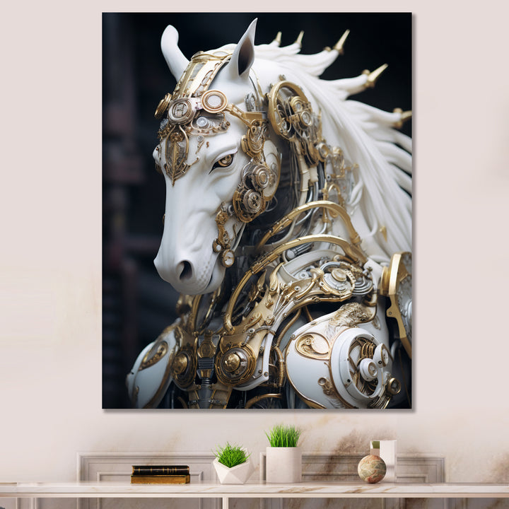 Portrait Of Futuristic White Horse - Lion Wall Art Prints