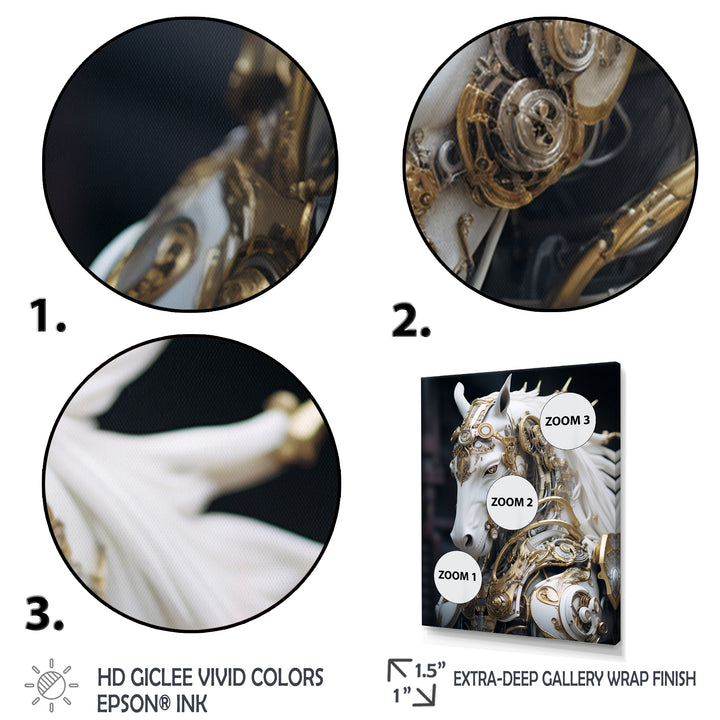 Portrait Of Futuristic White Horse - Lion Wall Art Prints